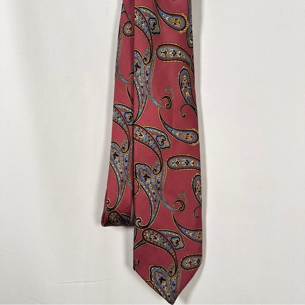 Vintage Silk Paisley Tie Pink Italian Imported Classic Preppy Wedding Guest